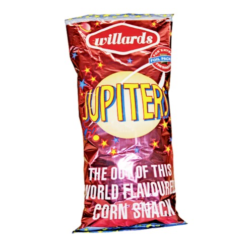 Willards Jupiters 150g cheese flavor. A classic Zimbabwean cheese-flavored maize snack with a light, airy texture.